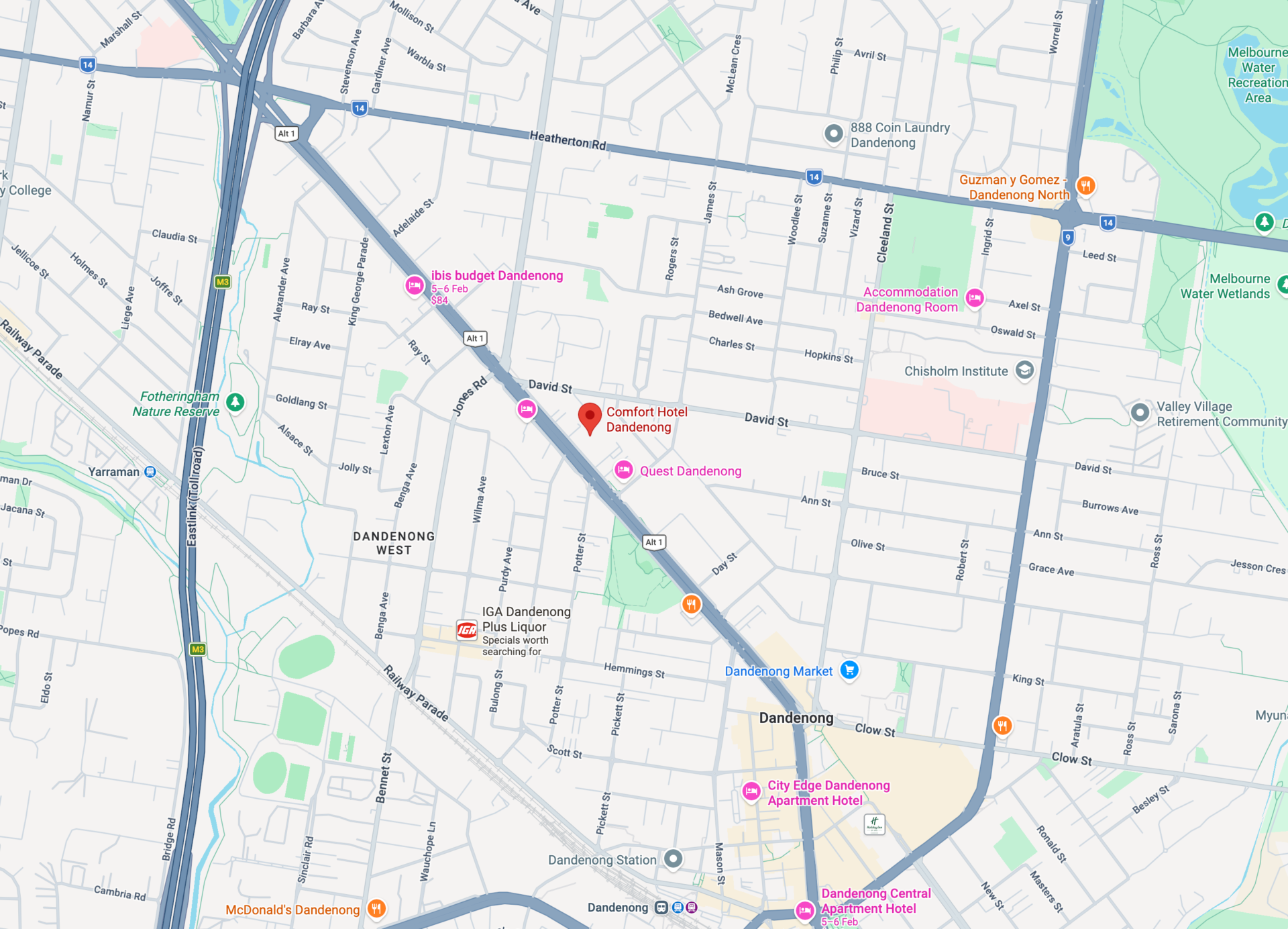 Comfort Hotel Dandenong Map